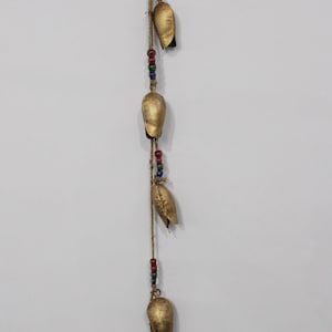5 Vintage Bells Hanging Chime Mobile String Decoration 98 cm Length Bells on Jute Rope with Glass Beads Farmhouse Country Décor