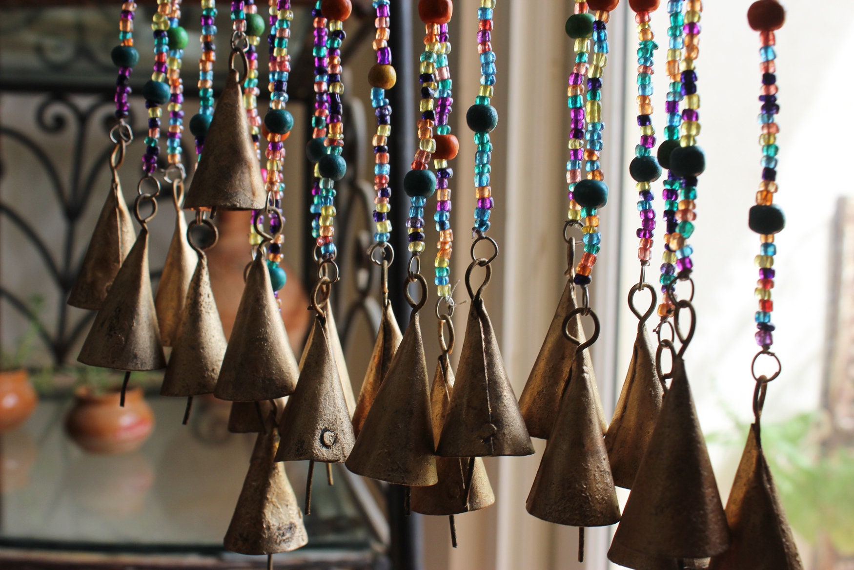 Rideau de perles hippie bohème pour porte, perles de verre multicolores,  longueur de 76 po. -  France