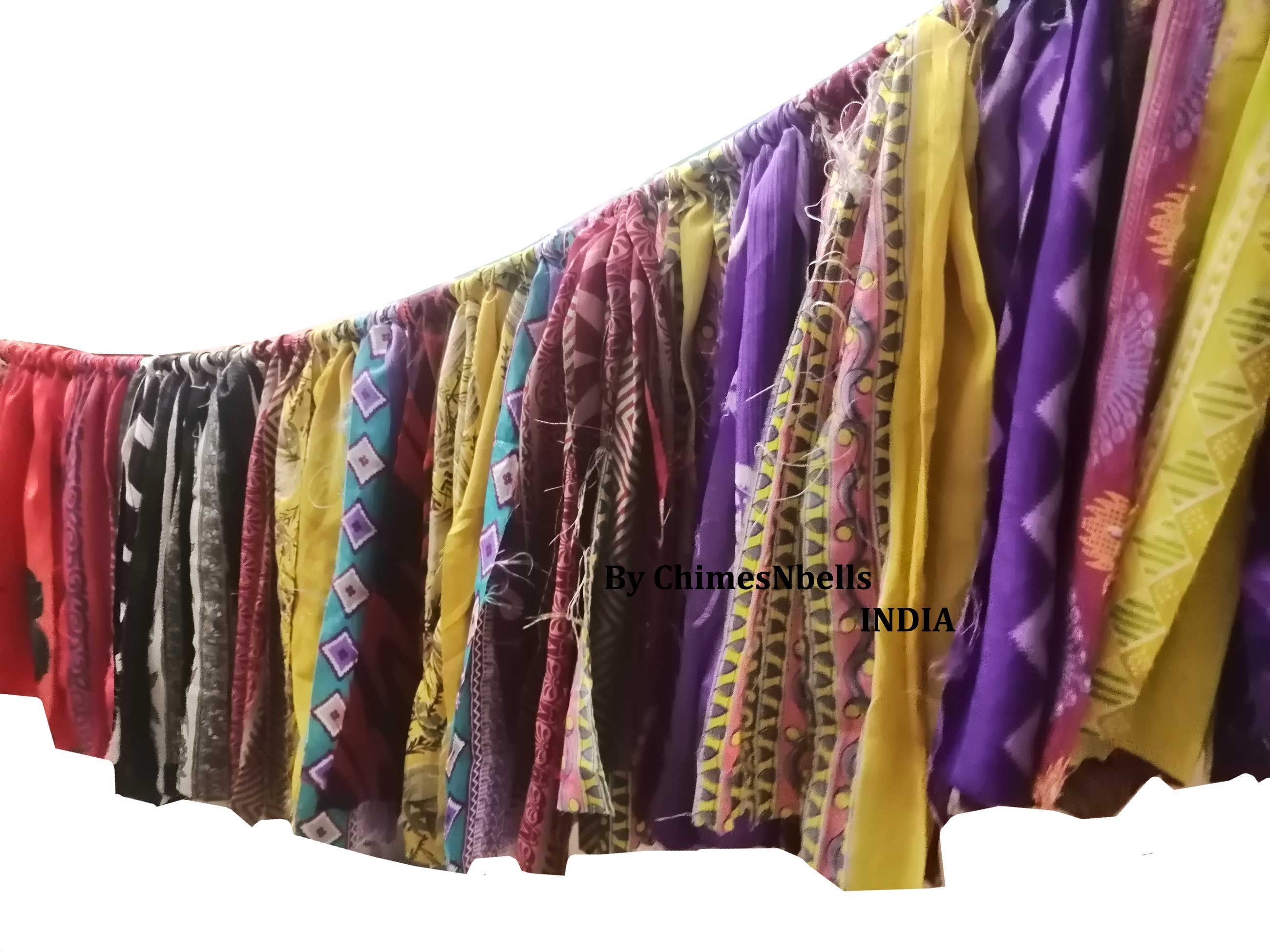 Guirlande Décorative Indienne En Soie De Sari Vintage - Longueur 1 Mètre, Multicolore, Style Boho