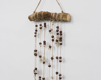 Handmade Boho Wind Chime, Tin Bells, Jute String, Shells, Beads