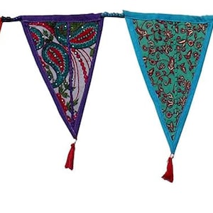 Handmade Recycled Fabric Bohemian Embroidered Garland Valance Door Hanging Patio Decoration Multicolour 210 cm Length