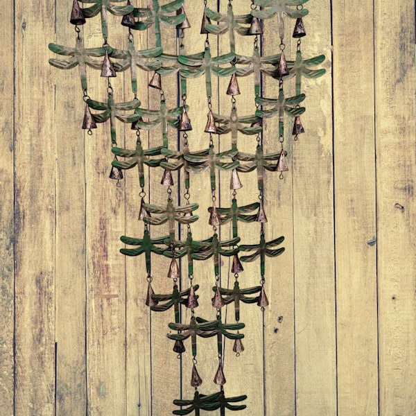 Recycled Iron Dragonfly Hanging Wind Chimes for Outside Garden Decor Indoor Outdoor Patio Decoration