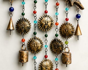 Bohemian Beaded Wind Chime with Rustic Bells, Handmade Glass Bead Hanging Decor, Outdoor Garden Chime, Boho Wall Hanging Assorted 10 Pieces