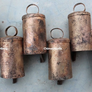 Shabby chic Rustic Iron Tin Cow Bells  3.5&quot; Inches Height Bronze color Antique Look 6 Pieces Lot