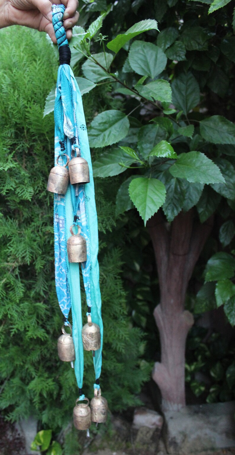8 Vintage Tin Bells Hanging Chime Mobile String Garden Outdoor Etsy
