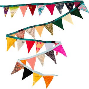 Handgjord återvunnen gammal sidensari-sari i boho-tema, flerfärgad hippie-stil, hängande girlang för inomhus- och utomhusträdgårdsdekoration