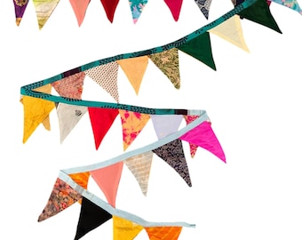Handmade Recycled Old Silk Sari Saree Boho Theme Multicolor Hippy Hippie Style Hanging Garland for Indoor , Outdoor Patio Garden Decoration