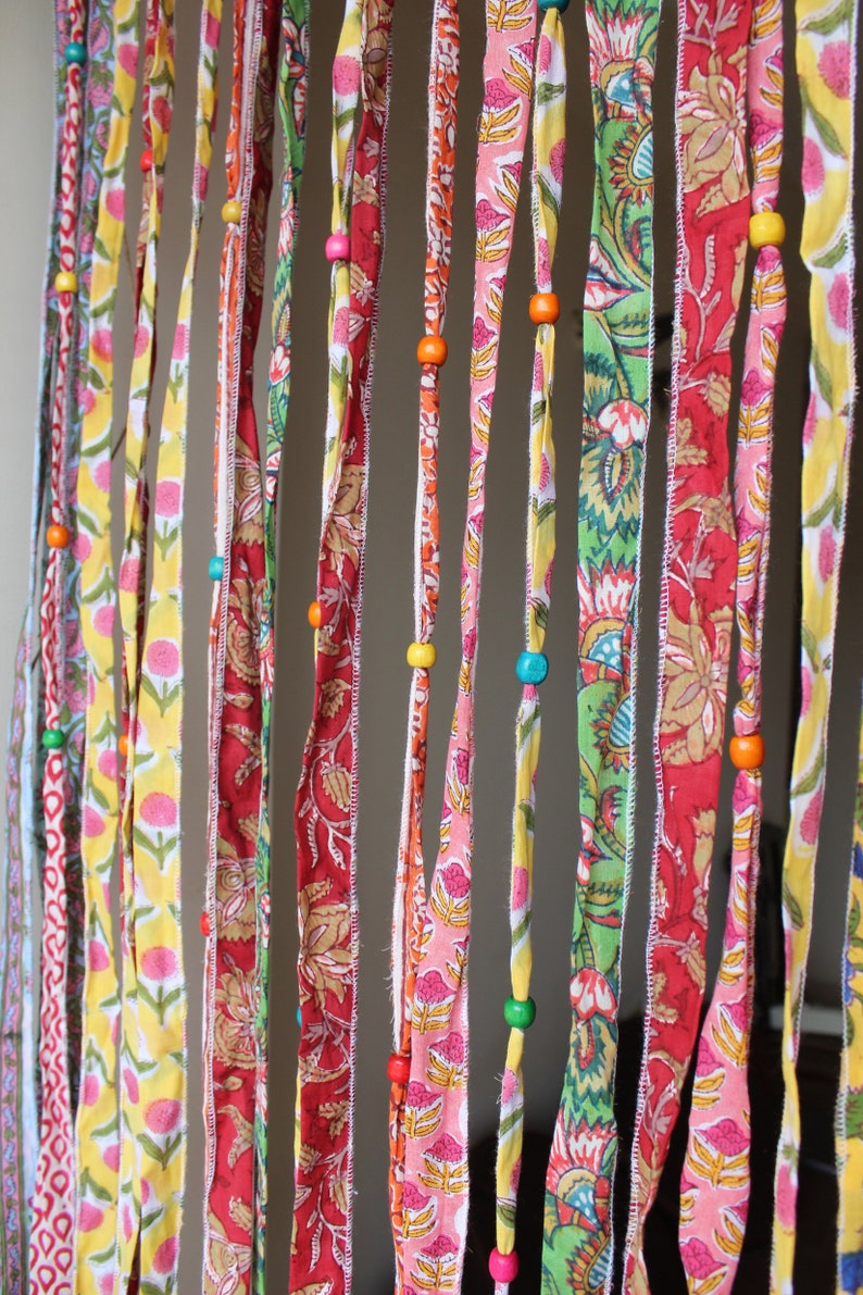 Handmade 100%Cotton Bohemian Hippie Beaded Window Curtain Multicolour Boho Rod Pocket Front Door Decor Curtains image 6
