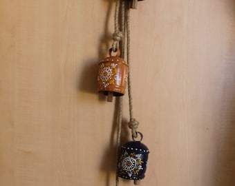 Clochettes En Guirlande Avec Perles De Céramique Bleues, Carillon Rustique, Clochette De Vache Vintage, Style Bohème, Ethnique, Décoration Murale Feng Shui, Népalais - France