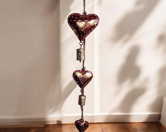 Handmade Heart Bells Hanging Decoration Love Gifts Gold Finish 65 cm Length Home Décor Gifts Ornaments Hanging Chimes