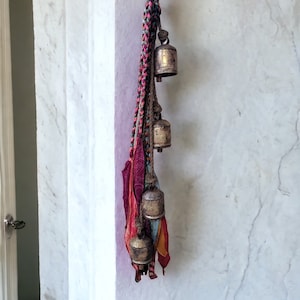 Iron Metal Giant Cow Bells Harmony bell Wind chimes with Old sari fabric Garden Outhouse Patio Decor Multicolour Boho Theme Decoration