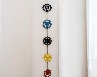 7 Chakras Recycled Iron Wall Hanging, Spiritual Decor (110cm)