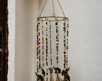 Elephant Wind Chimes Outdoor Indoor Decor - With Glass Beads and Bells Metal Wind Chime, Mobile Wind Catcher, Windchimes for Home, Balcony.