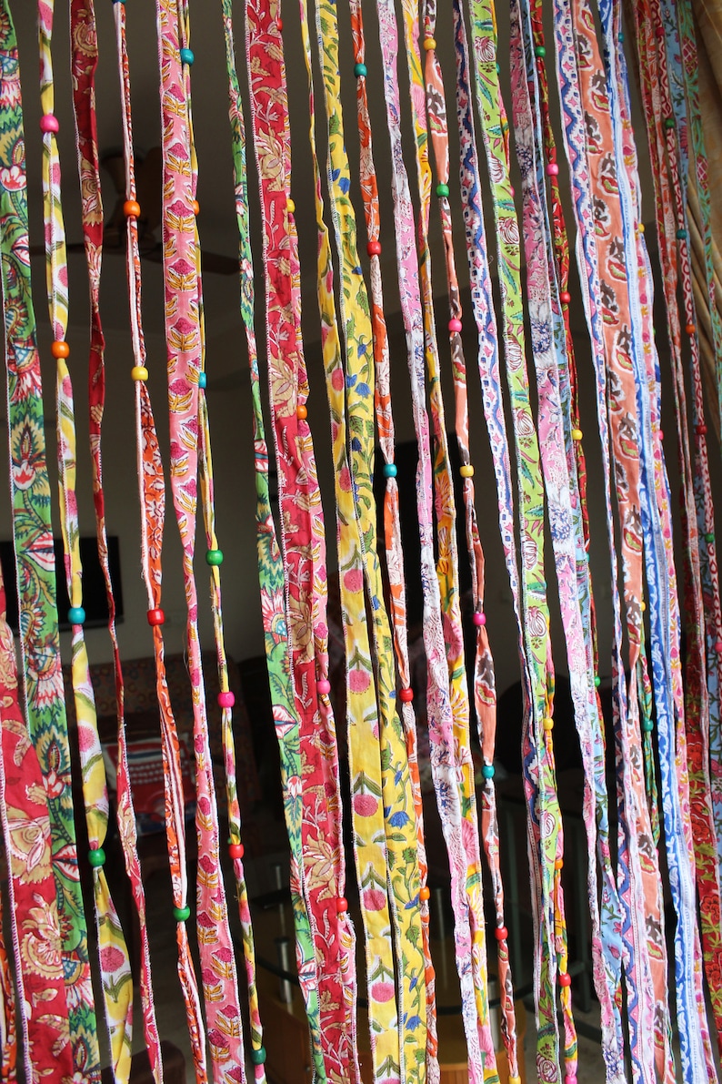 Handmade 100%Cotton Bohemian Hippie Beaded Window Curtain Multicolour Boho Rod Pocket Front Door Decor Curtains image 7