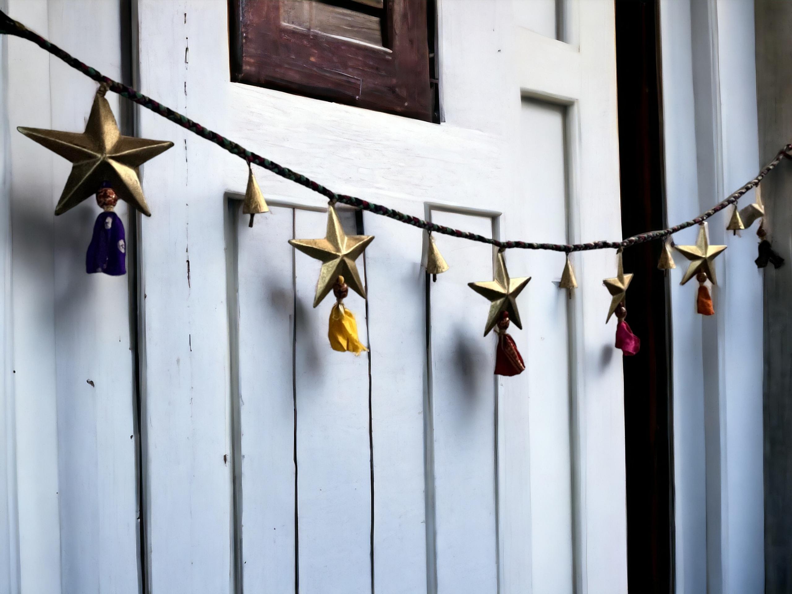 Handmade 6 Iron Metal Stars Braided Garland , Door Hangings , Multicolour , Bohemian Style , Patio , Indoor Home Decoration Ornaments 140cm
