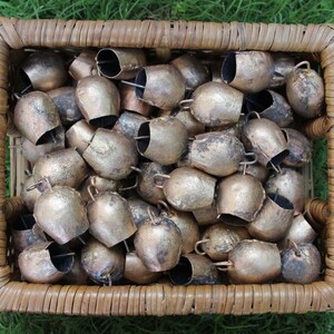 Vintage Rustic Dome Bells Recycled Iron Tin Cow Bells  1.75&quot; Inch Height DIY Craft bells , Mini Cow bells , Antique Gold Finish , Lot 100 Pc
