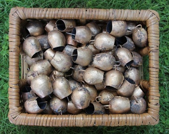 Vintage Rustic Dome Bells Recycled Iron Tin Cow Bells  1.75" Inch Height DIY Craft bells , Mini Cow bells , Antique Gold Finish , Lot 100 Pc