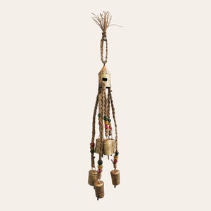 Vintage Bells Hanging Chime Mobile String Decoration 55 cm Length Bells & Beads with Jute Rope , Rustic Farmhouse Country Home Décor