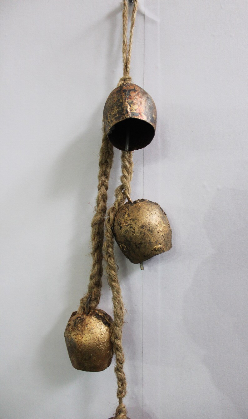 4 Rustic Dome Shape Iron Bells Hanging Chime Mobile String Etsy