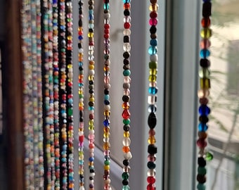 Bohemian Curtain , Glass Beads , Beaded Curtain, Hippie small Window Curtain , 50 Strings , Glass Beads Strands , Gemstones Height 20"Inch