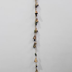 10 Vintage Bells Hanging Chime Mobile String Decoration 100 cm Length Bells on Jute Rope with Glass Beads Farmhouse Country Décor