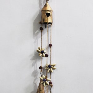 Vintage Bells Hanging Chime Mobile String Decoration 50 cm Length Bells & Beads with Jute Rope , Rustic Farmhouse Country Home Décor