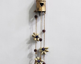 Vintage Bells Hanging Chime Mobile String Decoration 50 cm Length Bells & Beads with Jute Rope , Rustic Farmhouse Country Home Décor