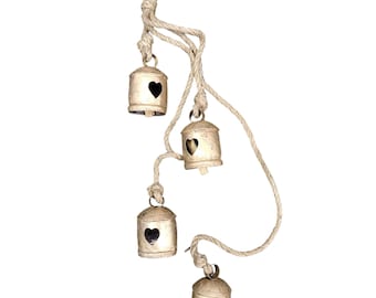 Rustic Iron Cluster Bells Heart Love Wind chime Decoration Antique Gold Finish Country Decor 96 cm length
