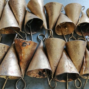 Handmade Indian Bells Vintage Bells for Crafts Recycled Iron Tin Cow Bells for Wind Chimes Size 1.75 Inch Height 24 Pieces image 5
