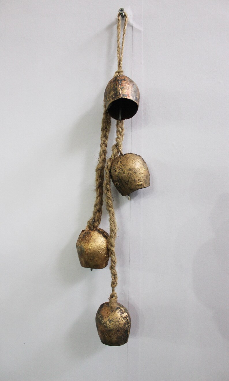 4 Rustic Dome Shape Iron Bells Hanging Chime Mobile String Etsy