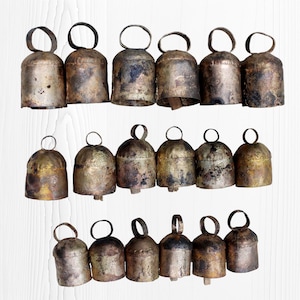 Handmade Shabby Chic Rustic Iron Tin Bells Vintage Antique Finish Rounded Top Bells set of  18 Pieces wooden clapper inside