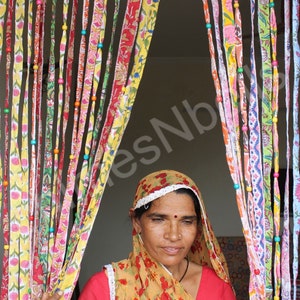 Handmade 100%Cotton Bohemian Hippie Beaded Window Curtain Multicolour Boho Rod Pocket Front Door Decor Curtains image 2