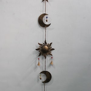 Sun Moon Star Hanging Chime Recycled Iron wind chime Sun Hanger Antique Look 110 cm Length