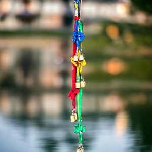 Handmade Recycled Sari Fabric with Jute and Bells Bohemian Wind chimes Mobiles Decoration 100 cm Height