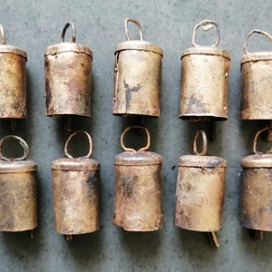 Vintage Mug Bells Recycled Iron Tin Cow Bells  2.5&quot; Inches Height Antique gold finish 18 Pieces Lot