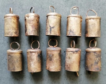 Antique Gold Finish Cow Bells - Recycled Iron Tin Bells, Set of 18