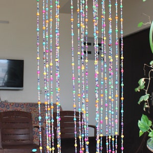 Bohemian Hippy Beaded Curtain for Doorways Multicolour Glass Beads Stands 100&quot; inch Length Bell Strings Boho Home Decor Ornaments