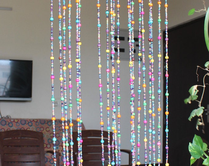 Bohemian Hippy Beaded Curtain for Doorways Multicolour Glass Beads ...
