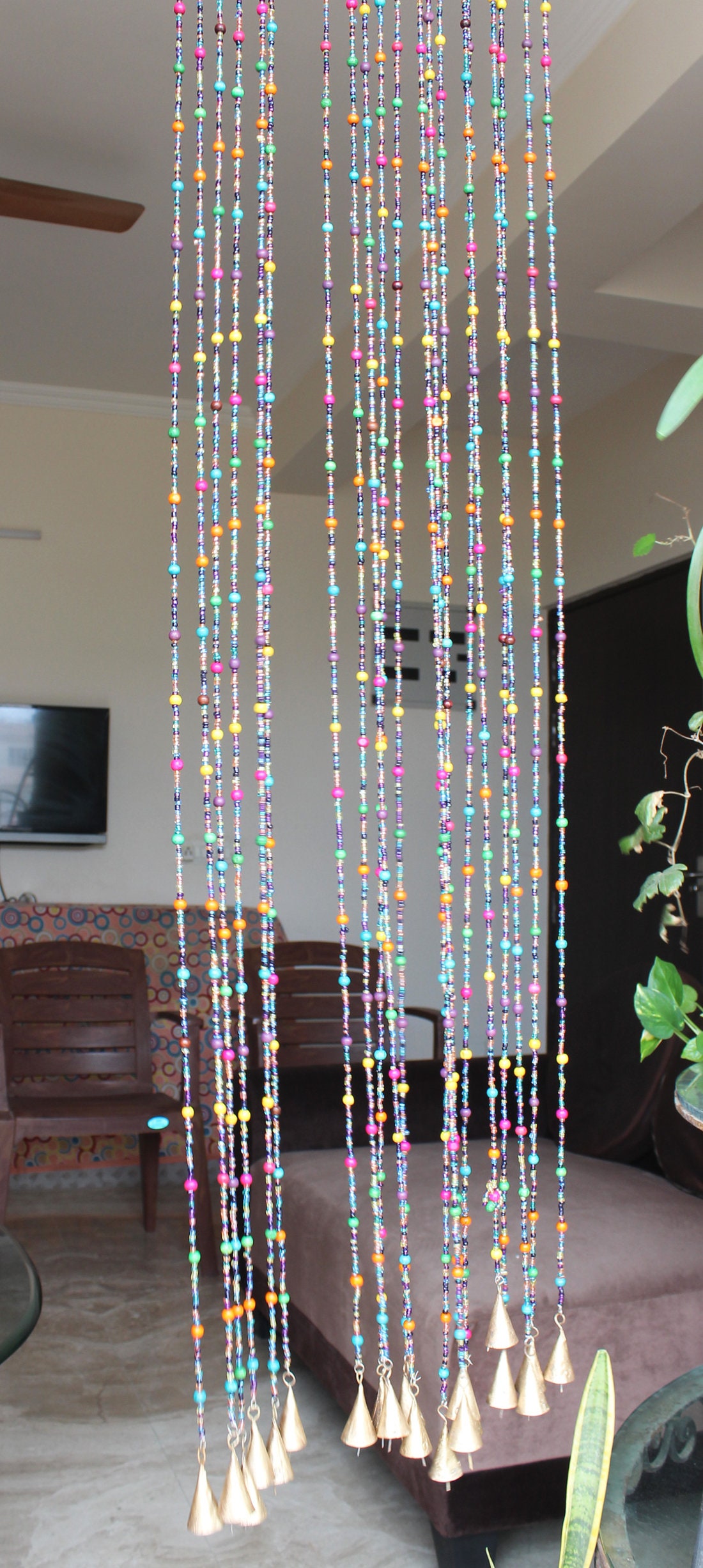 Rideau de perles hippie bohème pour porte, perles de verre multicolores,  longueur de 76 po. -  France