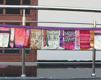 Handgefertigte Sari-Boho-Girlande aus alter Seide, Bunting-Banner, Outdoor-/Indoor-Terrassendekoration, 350 cm und 700 cm Länge