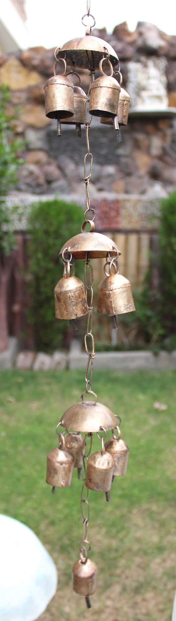 Boho Farmhouse Bell Wind Chime – Rustic Hanging Metal Bells for Indoor Outdoor Decor