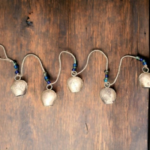 5 Vintage Dome Shape Bells Hanging Chime Mobile String Decoration 170 cm Length Bells on Jute Rope