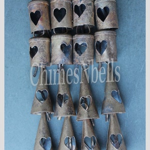 Rustic Iron Heart Tin Bells Bronze Color 16 Pieces Lot 2.75&quot; Inches height X Mas Decor , Indian Metal Crafts