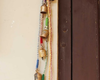 8 Vintage Iron Tin Rustic Bells Hanging Chime Mobile String Bohemian Decoration 74 cm Length