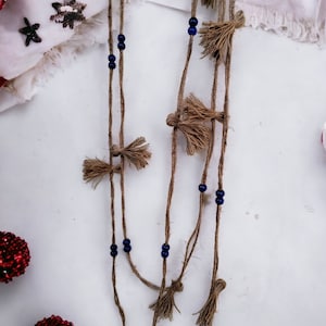 Vintage Tassel Jute Christmas Garland Rustic Farmhouse Country Barn Décor Outdoor Indoor Patio Decoration 5 Meters Length