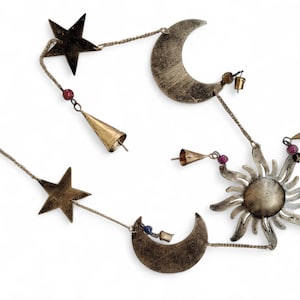 Sun Moon Star Hanging Chime Recycled Iron wind chime Sun Hanger Antique Look 110 cm Length