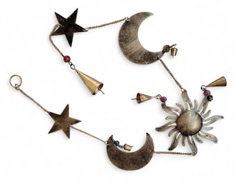 Sun Moon Star Hanging Chime Recycled Iron wind chime Antique Finish 110 cm Height