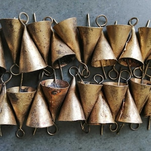 Handmade Indian Bells Vintage Bells for Crafts Recycled Iron Tin Cow Bells for Wind Chimes Size 1.75 Inch Height 24 Pieces image 3