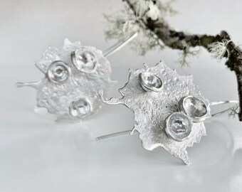 Argentium Silver Earrings, Recycled Silver Lichen Earrings, Botanical Dangle Earrings, Eco-Silver Drop Earrings