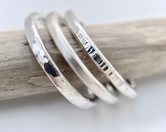 Argentium Sterling Silver Stacking Rings, Recycled Silver Textured Rings,